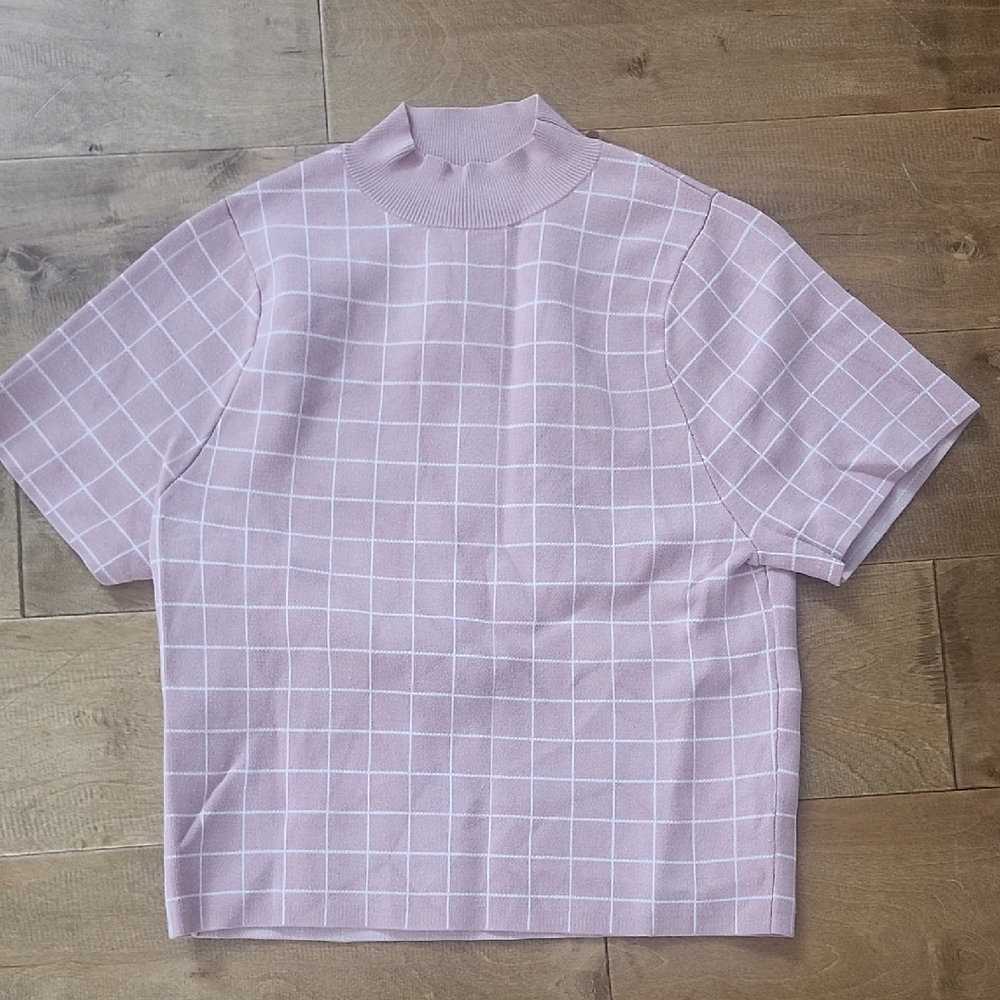 Maeve Pink Grid Short Sleeve Top